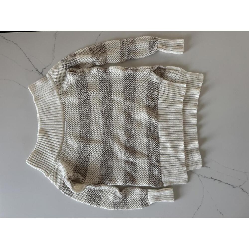 Aerie Knit Off-Shoulder Sweater with Neutral Stripes XS